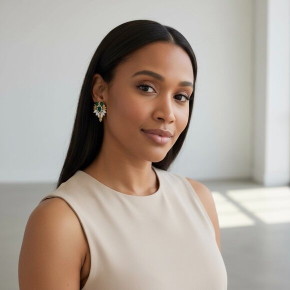 Elegant Emerald Night Out Stud Earrings - Picture 2 of 7